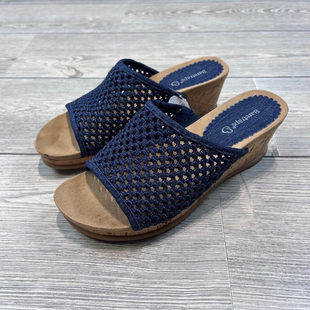 Bare Traps Flossey Wedge Sandals Dark Denim 7W NWT